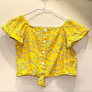 yellow pattern wide neck crop top